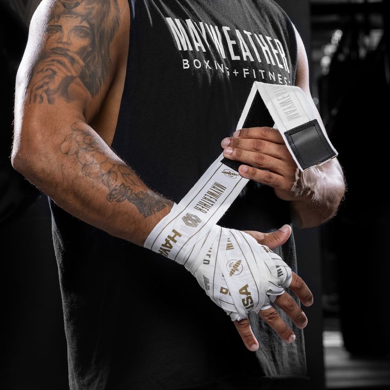 Owijki bokserskie Hayabusa Mayweather Stretch Hand Wraps 450 cm white/gold 6