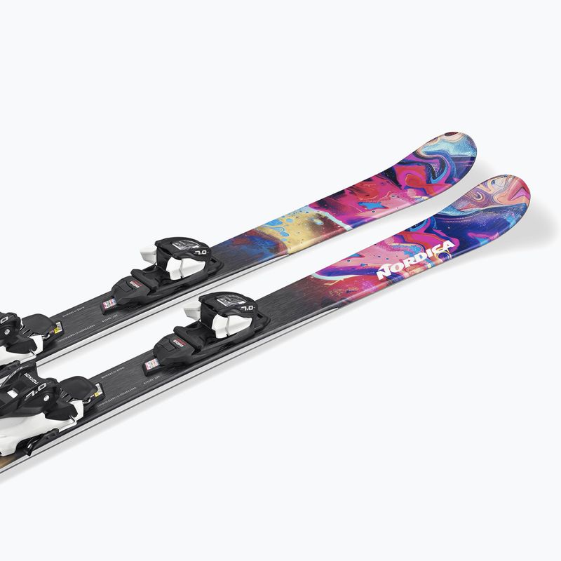 Narty zjazdowe dziecięce Nordica Unleashed JR + wiązania J7.0 FDT rainbow 7