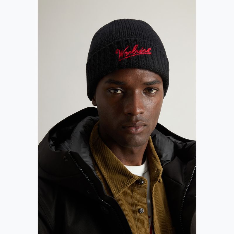 Czapka zimowa męska Woolrich Merino Wool Logo Beanie black 6