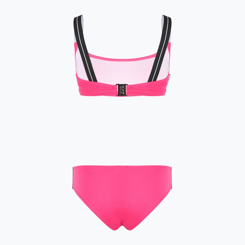 Strój kapielowy dwuczęściowy damski EA7 Emporio Armani Logo Tape Bikini Top neon pink 2