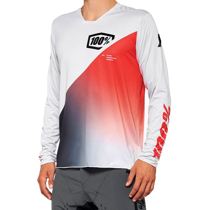 Longsleeve rowerowy męski 100% R-Core X grey/racer red