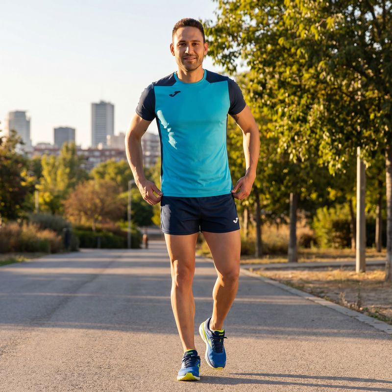 Koszulka do biegania męska Joma Record II fluor turquoise/navy 10