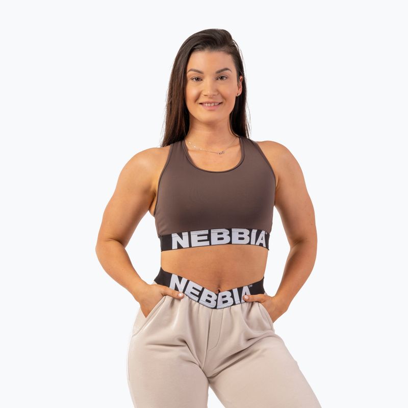Biustonosz treningowy NEBBIA Medium Impact Cross brown