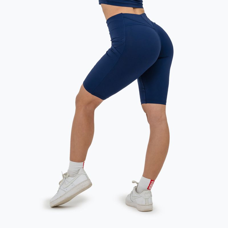 Spodenki treningowe damskie NEBBIA High Waisted Biker 10″ Gym Therapy dark blue 3