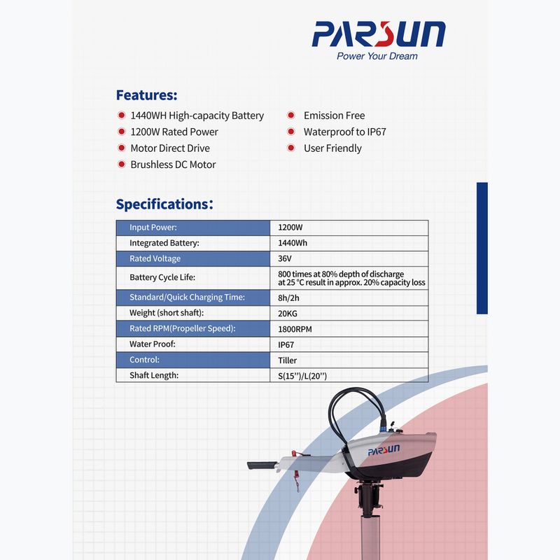 Silnik elektryczny Parsun Joy 1.2 S z akumlatorem white 3