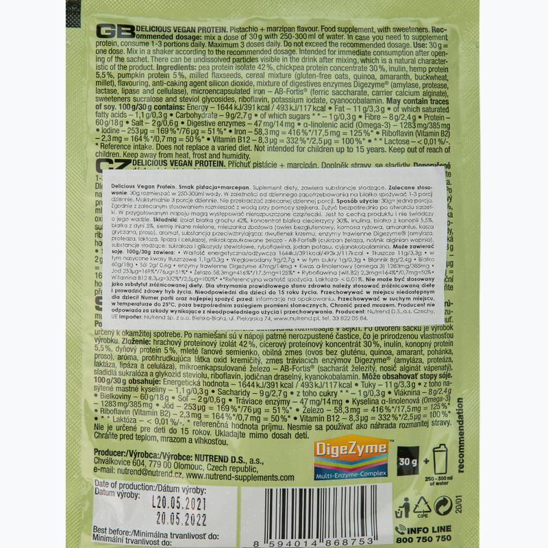 Koktajl proteinowy Nutrend Delicious Vegan Protein Pistacja-Marcepan 5 x 30 g 2