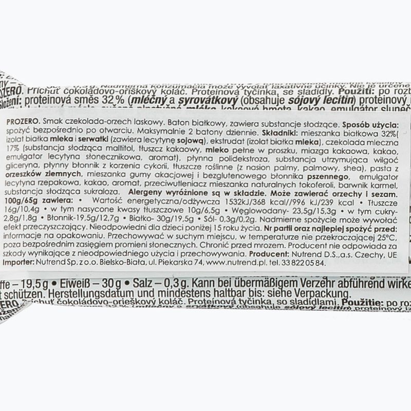 Baton proteinowy Nutrend Prozero Czekolada-Orzech 65 g 2
