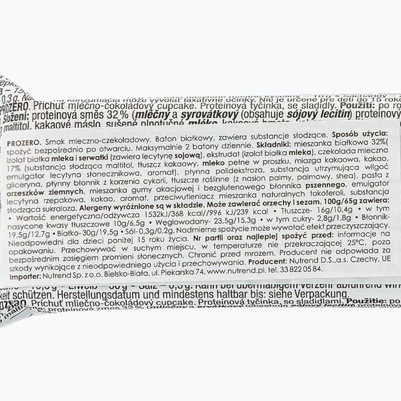 Baton proteinowy Nutrend Prozero Mleczno-Czekoladowy 65 g 2