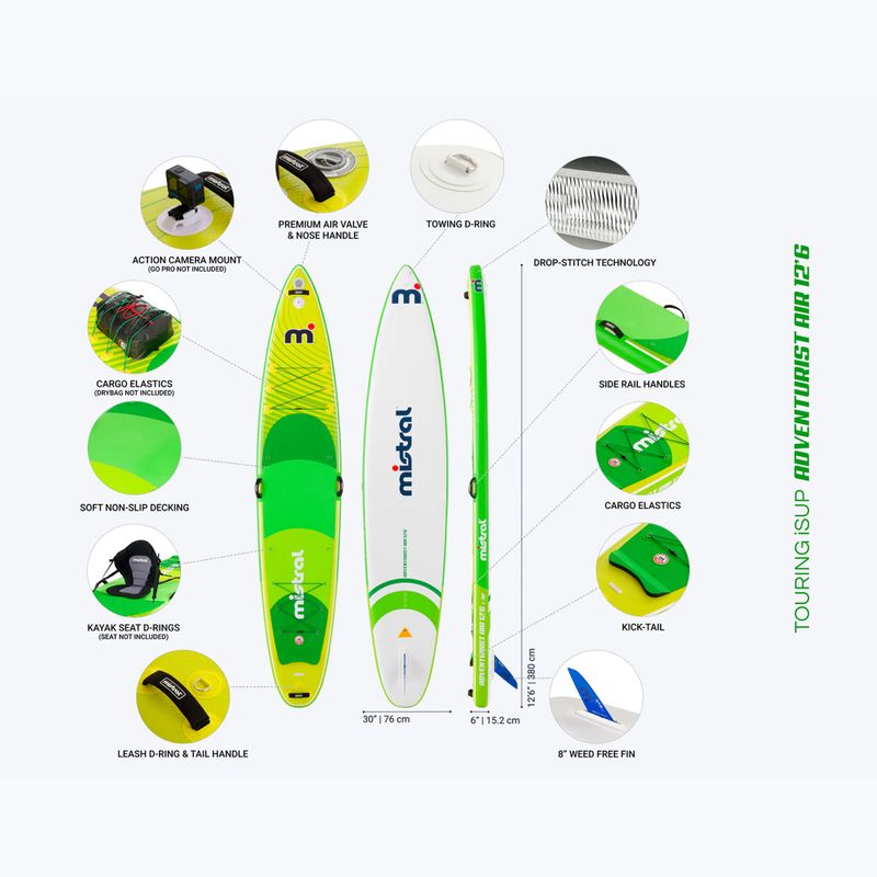 Zestaw deska SUP pompowana Mistral Adventurist Air 12'6" x 30 (V2) green/yellow 19
