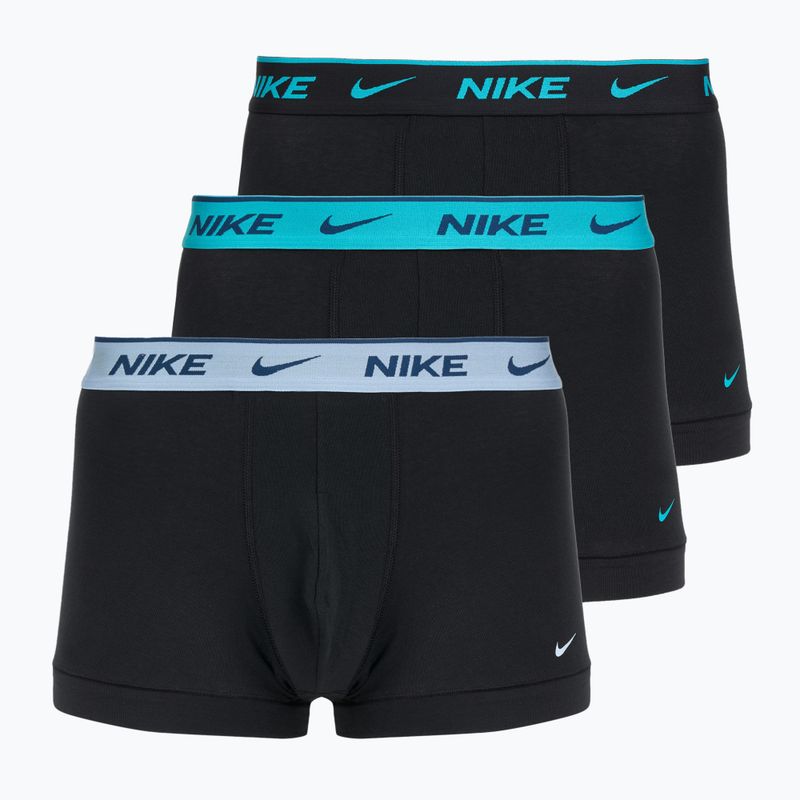 Bokserki męskie Nike Everyday Cotton Stretch Trunk 3 pary black light amry blue/dusty cactus/black waistband