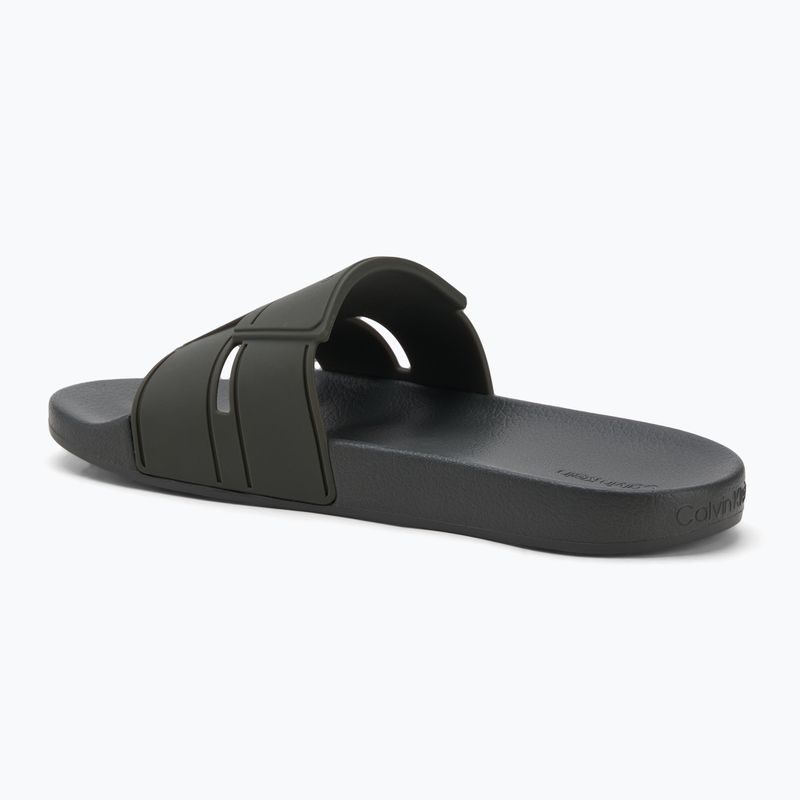 Klapki męskie Calvin Klein HM0HM01752 Pool Slide Double T dark olive 3