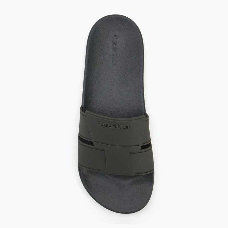Klapki męskie Calvin Klein HM0HM01752 Pool Slide Double T dark olive 5