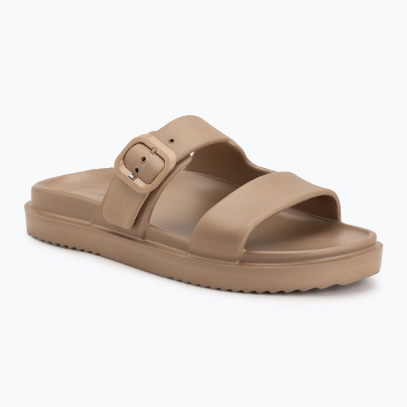 Klapki damskie Tommy Hilfiger Double Strap Sandal Pearl safari canvas pearlized