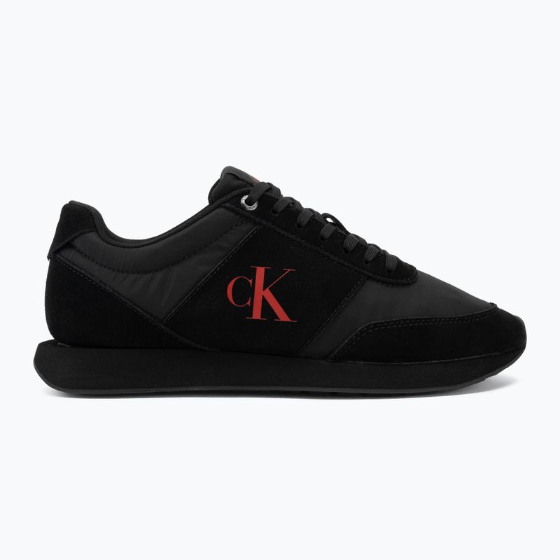 Buty męskie Calvin Klein HM0HM02212 Retro Runner Bans Leather Suede triple black/adrenaline rush 2