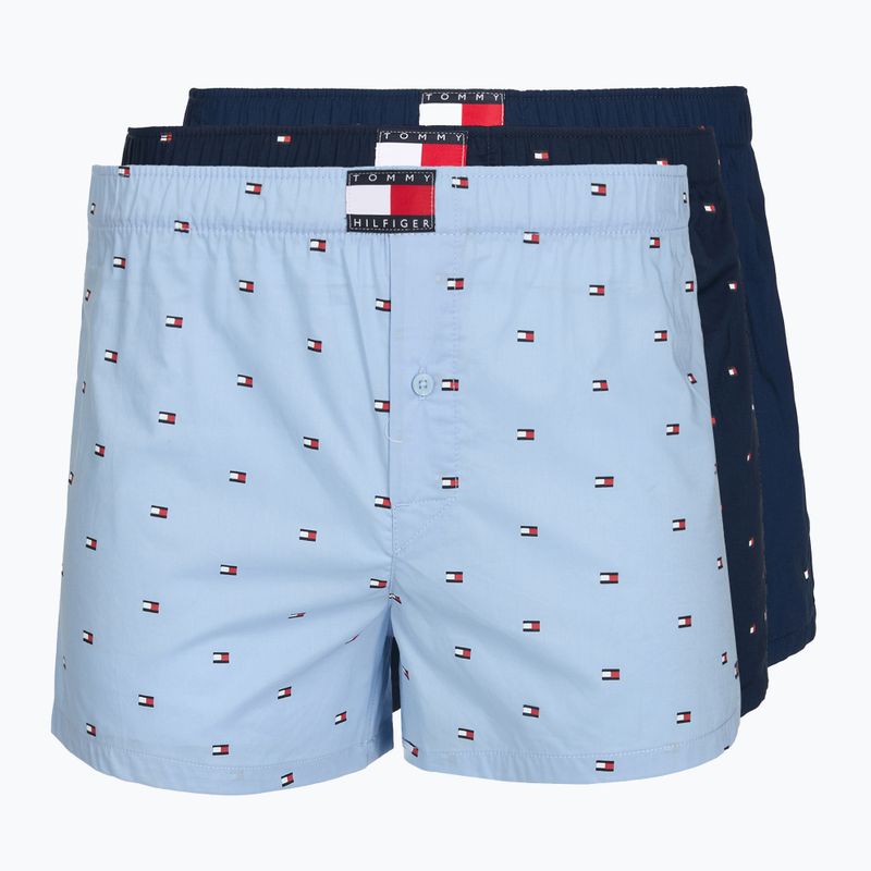 Bokserki męskie Tommy Hilfiger Woven Boxer Print 3 pack chambray flag/carb navy/c navy flag