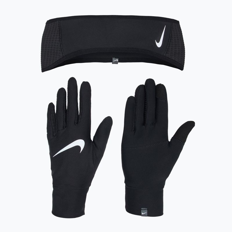 Zestaw opaska + rękawiczki damski Nike Essential Running black/black/silver