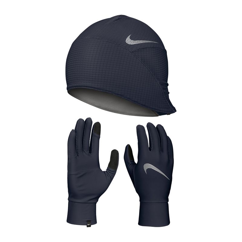 Zestaw czapka + rękawiczki męskie Nike Essential Running thunder blue/particle grey/silver 9