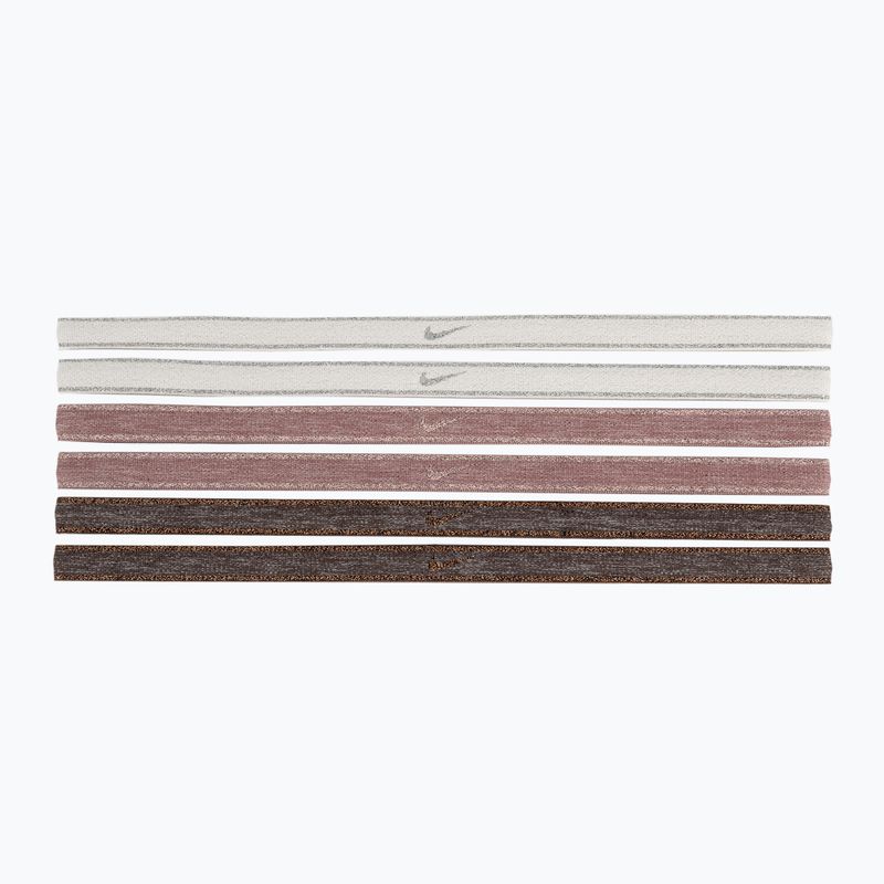 Opaski na głowę Nike Swoosh Sport Metalic 6 szt. brown/smokey mauve/metallic silver 2