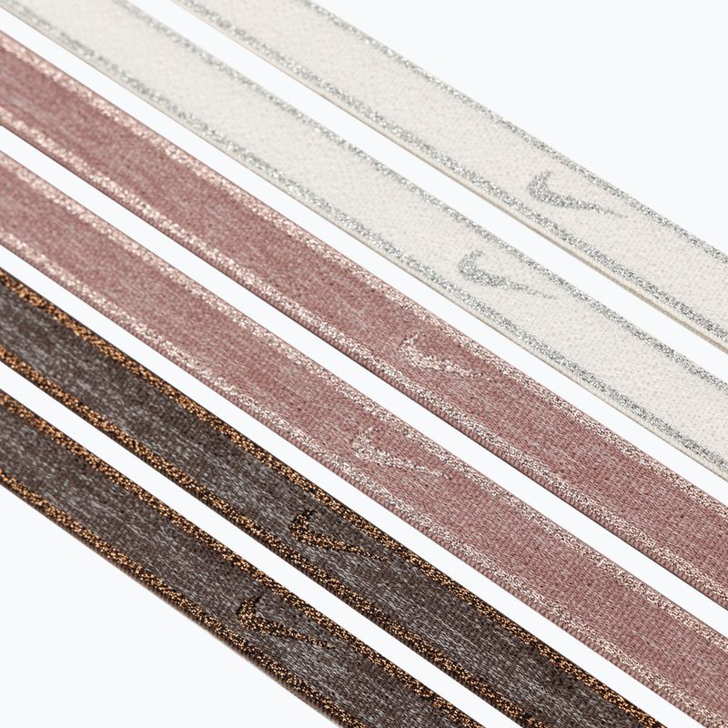 Opaski na głowę Nike Swoosh Sport Metalic 6 szt. brown/smokey mauve/metallic silver 3