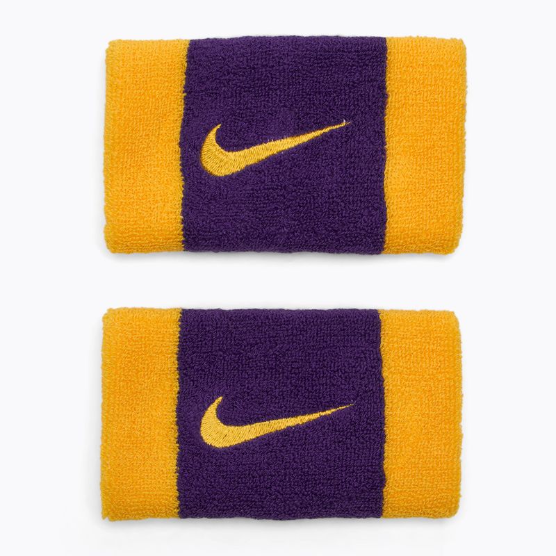 Frotki na nadgarstek Nike Swoosh Doublewide Wristbands 2 szt. university gold/court purple/university gold