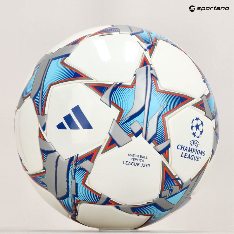 Piłka do piłki nożnej adidas UCL Junior 290 League 23/24 white/silver metallic/bright cyan rozmiar 4 5