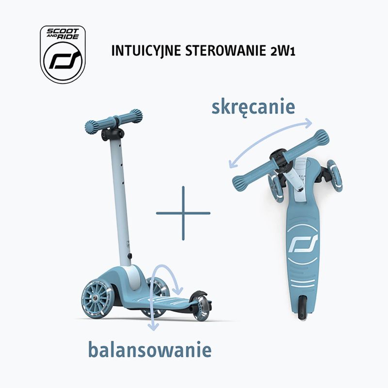 Hulajnoga trójkołowa dziecięca Scoot & Ride Highwaykick 3S 2w1 LED steel 3