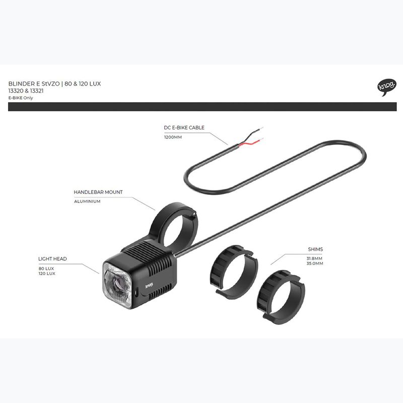 Lampka rowerowa przednia Knog Blinder E 120 Lux StVZO czarny 4