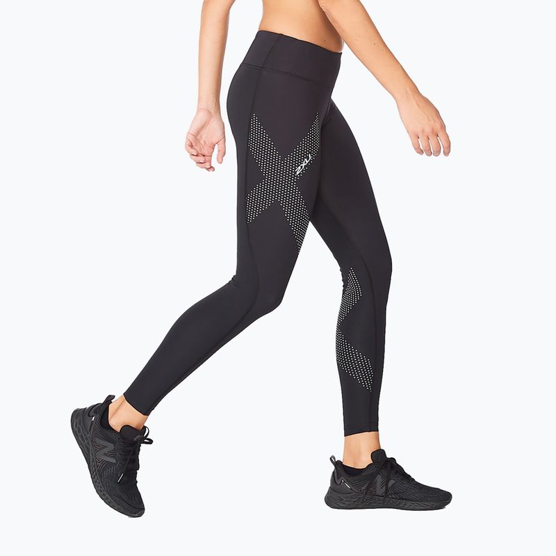 Legginsy treningowe damskie 2XU Motion Mid-Rise Compression black/dotted reflective logo 2