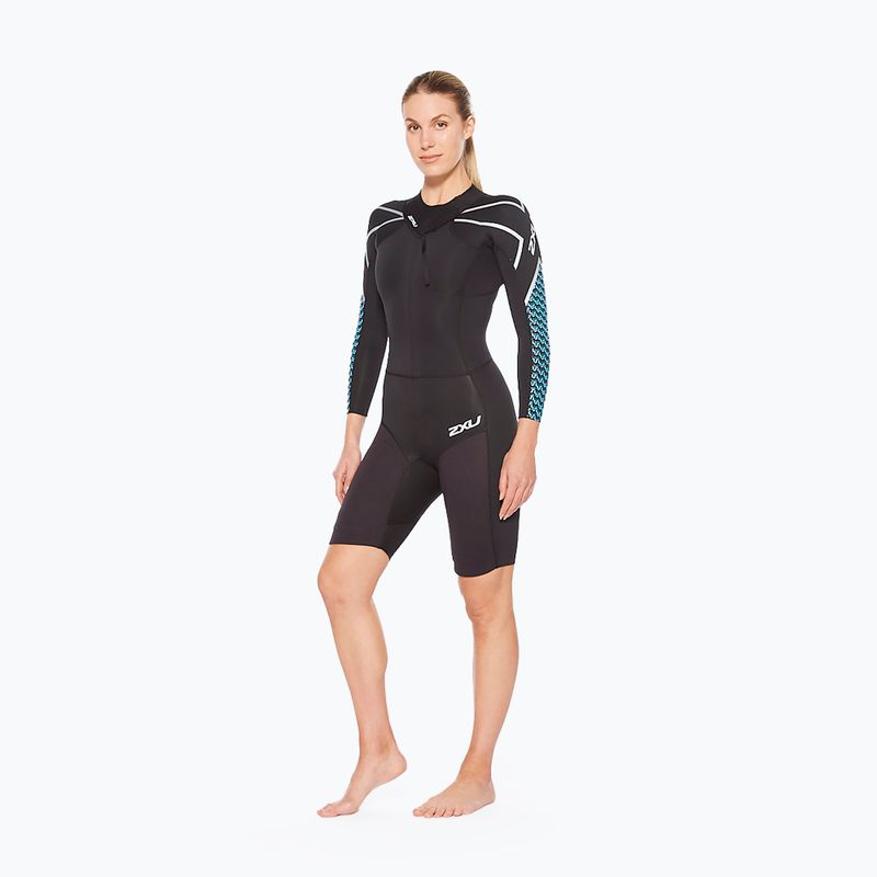Pianka triathlonowa damska 2XU Swimrun 1 3 mm black/aquarius teal print 2