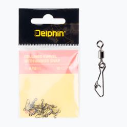 Krętlik spinningowy Delphin Rollings Swivel With Hooked Snap 10 szt czarny 969B03004