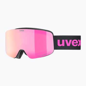 Gogle narciarskie dziecięce UVEX Pwdr FM black matt/mirror pink green clear