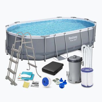 Basen stelażowy Bestway Power Steel Oval Pool Set 488 x 305 cm ciemnoszary