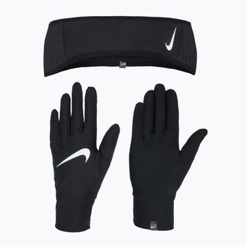 Zestaw opaska + rękawiczki damski Nike Essential Running black/black/silver