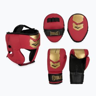 Zestaw bokserski Everlast Prospect 2 Kask + tarcze + rękawice red/gold