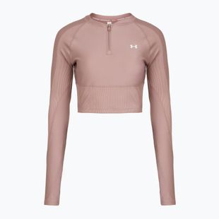 Longsleeve treningowy damski Under Armour HeatGear Rib 1/4 Zip tourmaline pink/tourmaline pink/white