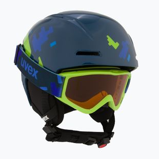 Kask narciarski dziecięcy UVEX Viti Set + gogle Speedy Pro blue puzzle/lasergold lite