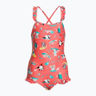 Strój pływacki jednoczęściowy dziecięcy Speedo Digital Frill Thinstrap coral/sweet taro/white