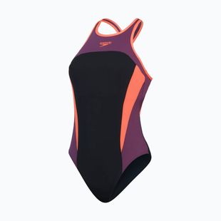 Strój pływacki jednoczęściowy damski Speedo High Neck Splice Cross Back black/plum dandy/siren red