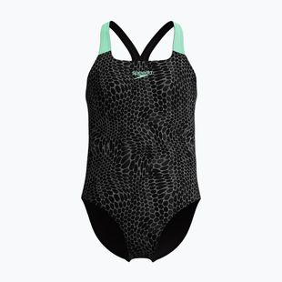 Strój pływacki jednoczęściowy dziecięcy Speedo Allover Pwerbackback black/alfalfa green