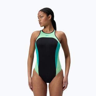 Strój pływacki jednoczęściowy damski Speedo High Neck Splice Cross Back turquoise gem