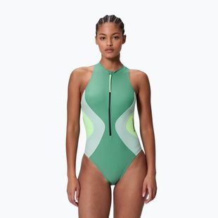 Strój pływacki jednoczęściowy damski Speedo Ocean Flex Zip fortune green/pale clover