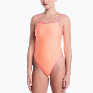 Strój pływacki jednoczęściowy damski Nike Ocean Bound Ripple Texture Square Neck pink glow