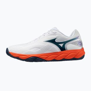 Buty do tenisa męskie Mizuno Wave Enforce Court 2 AC white/insignia blue/orange