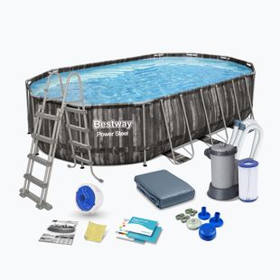 Basen stelażowy Bestway Power Steel Oval Pool Set 610 x 366 cm brązowy