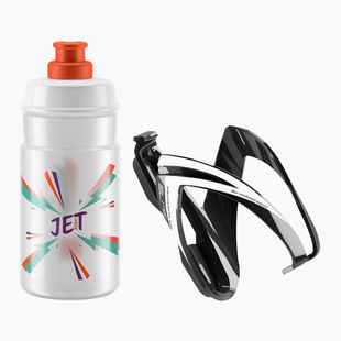 Zestaw rowerowy Elite CEO Kit Jet koszyk + bidon 350 ml black glossy/white graphics/clear/logo orange