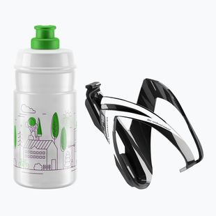 Zestaw rowerowy Elite CEO Kit Jet koszyk + bidon 350 ml black glossy/white graphics/clear/logo green