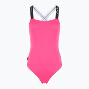 Strój kąpielowy EA7 Emporio Armani Logo Tape One Piece neon pink