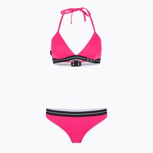 Strój kapielowy dwuczęściowy damski EA7 Emporio Armani Logo Tape Bikini Triangle neon pink