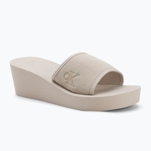 Klapki damskie Calvin Klein YW0YW01725 Beach Wedge Slide Canvas eggshell