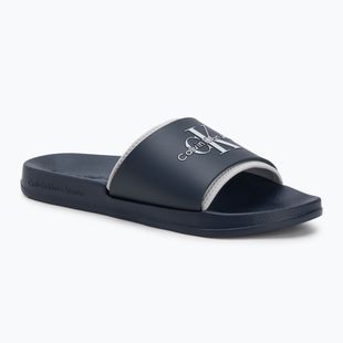 Klapki męskie Calvin Klein YM0YM00361 Slide Rubber Neoprene Monologo navy/oyster mushroom